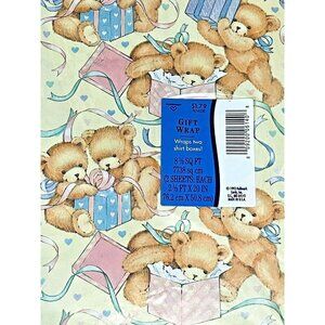 Vintage 1993 Hallmark Teddy Bear Present Gift Wrapping Paper 8 1/3 SQ FT